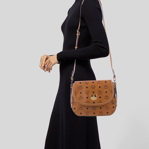 Authentic MCM Visetos Saddle/Crossbody Bag Brown - Picture 3 of 14